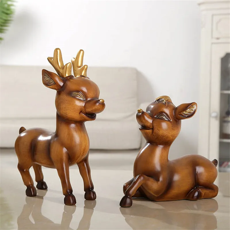 

New 2pcs fat Deer sculpture resin Statue Crafts European Couple Wedding Room Decorations Living Room Cabinet Wine Cabinet Gifts
