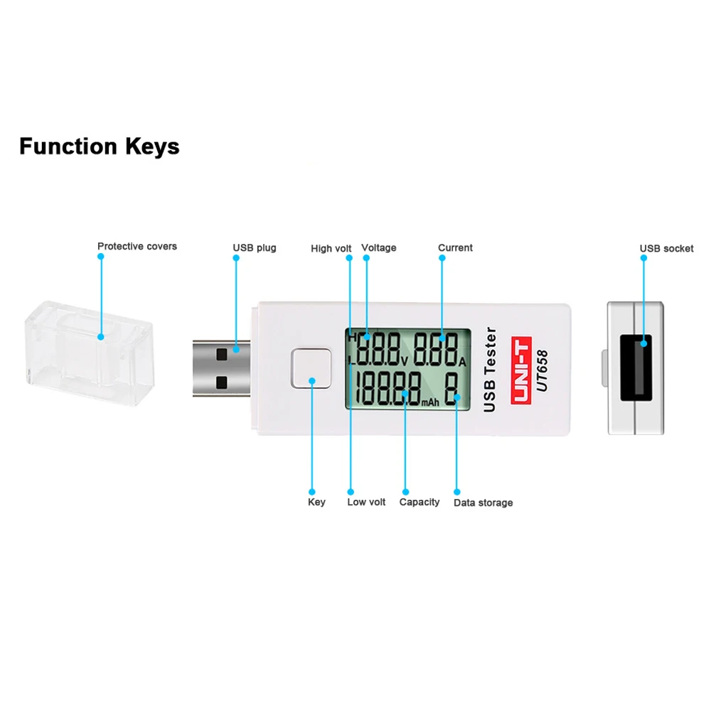 UNI-T USB Tester Digital Current Voltage Testers Voltage Monitor Current Meter Capacity Tester MAX 9V 3A Data Storage LCD Backli