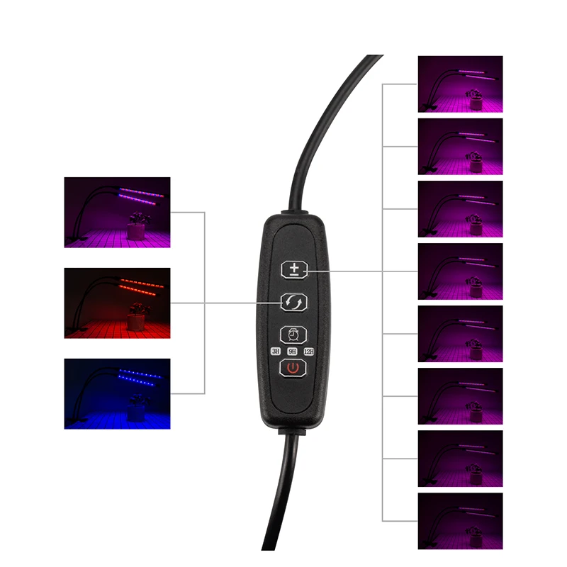 Светодиодный светильник с двумя головками для выращивания 360, гибкий, 3 режима времени, Функция затемнения, полный спектр, светодиодный светильник для выращивания, штепсельная вилка европейского стандарта USB для настольной посадки