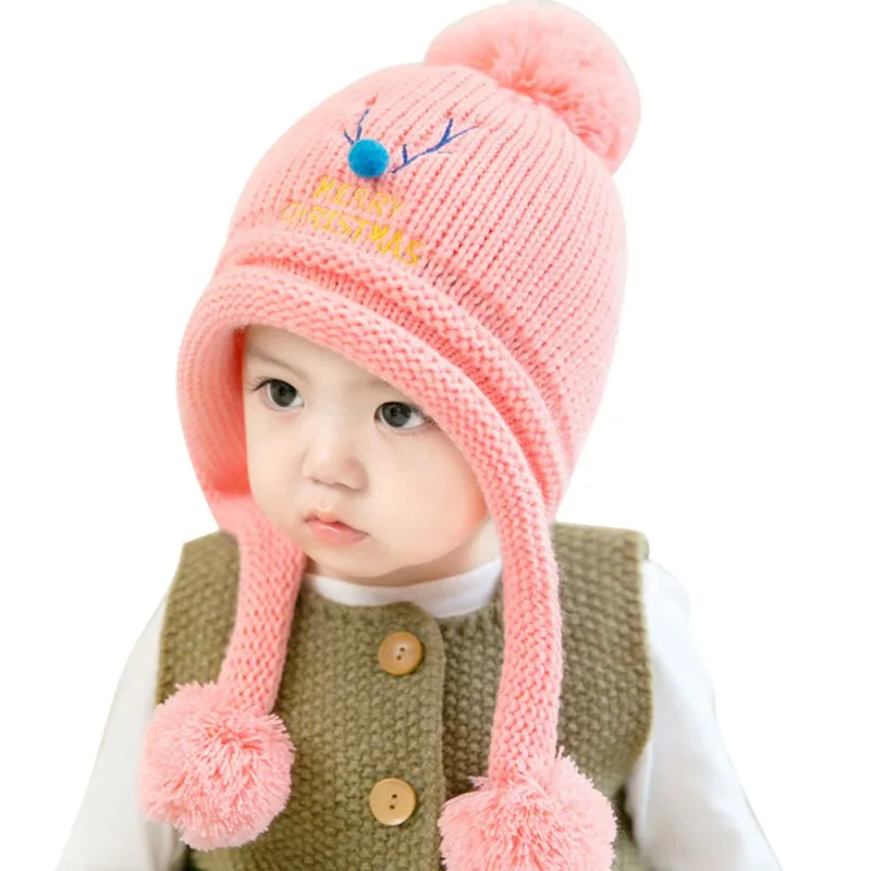 

Cute Baby Winter Hats Warm Beanie Cap For Children Boys Girls Animal Kids Ear Flap Crochet Knitted Hat With Ball