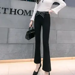 Галстук-бабочка OL расклешенные длинные брюки для женщин с высокой талией эластичные черные элегантные модные женские брюки Осенняя