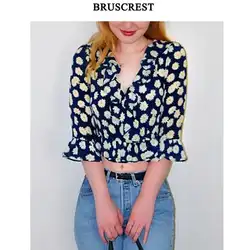 Лето 2018 богемный укороченный топ женские топы и блузки рубашки женские шифоновая блузка с рюшами цветочным принтом сексуальные топы