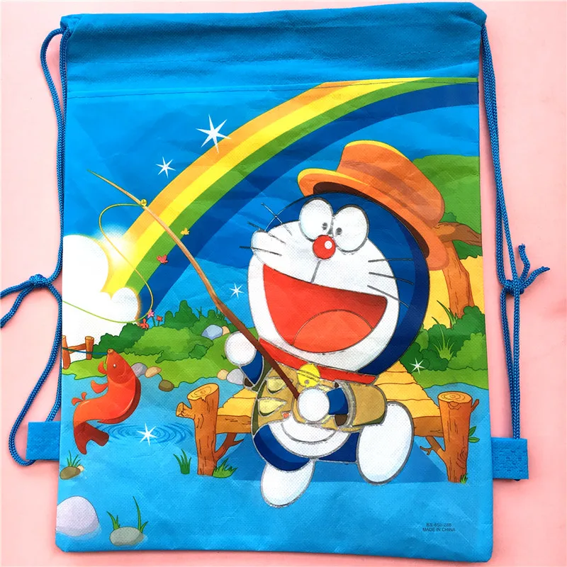 20 шт. 34*27 см Doraemon нетканые ткани рюкзак на шнурке, школьный рюкзак для мальчиков, сумка для покупок