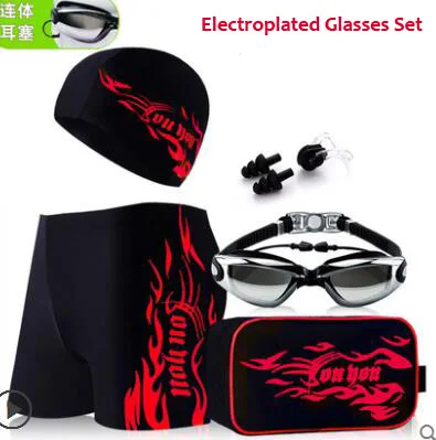 Мужской купальный костюм, шорты-боксеры и шапочка для плавания, очки, беруши, набор носовых зажимов - Цвет: Plate 5 pcs set 2