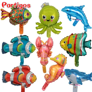 

50pcs Mini Fish Animal Balloons Birthday Party Shark lobster octopus ClownFish Air Balaos Decor Sea Theme Party Birthday Decor