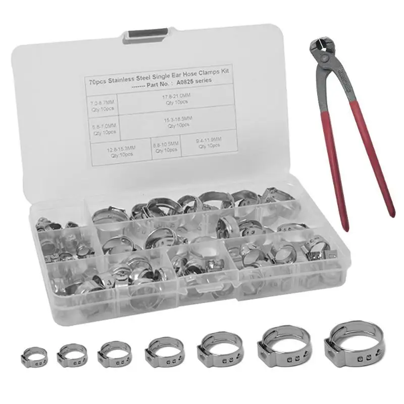 

VODOOL Stainless Steel Single Ear Hose Clamps Fuel Air Pipe Tube O Clips Fastener Clamp Accessories With PEX Cinch Crimper Tools