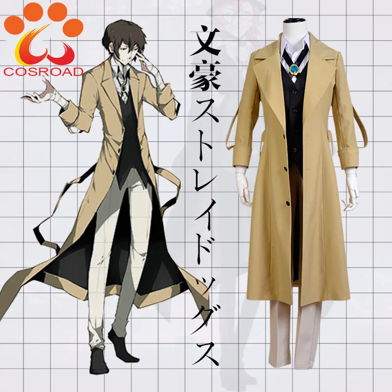 

Cosroad Bungo Stray Dogs Dazai Osamu Windbreaker Cosplay Carnaval Costume Full Set for Halloween Party