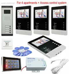 Видеодомофон для 4 квартиры видеодомофон с 4,3 "цветными экранами система безопасности Видео Rfid Клавиатура система контроля доступа