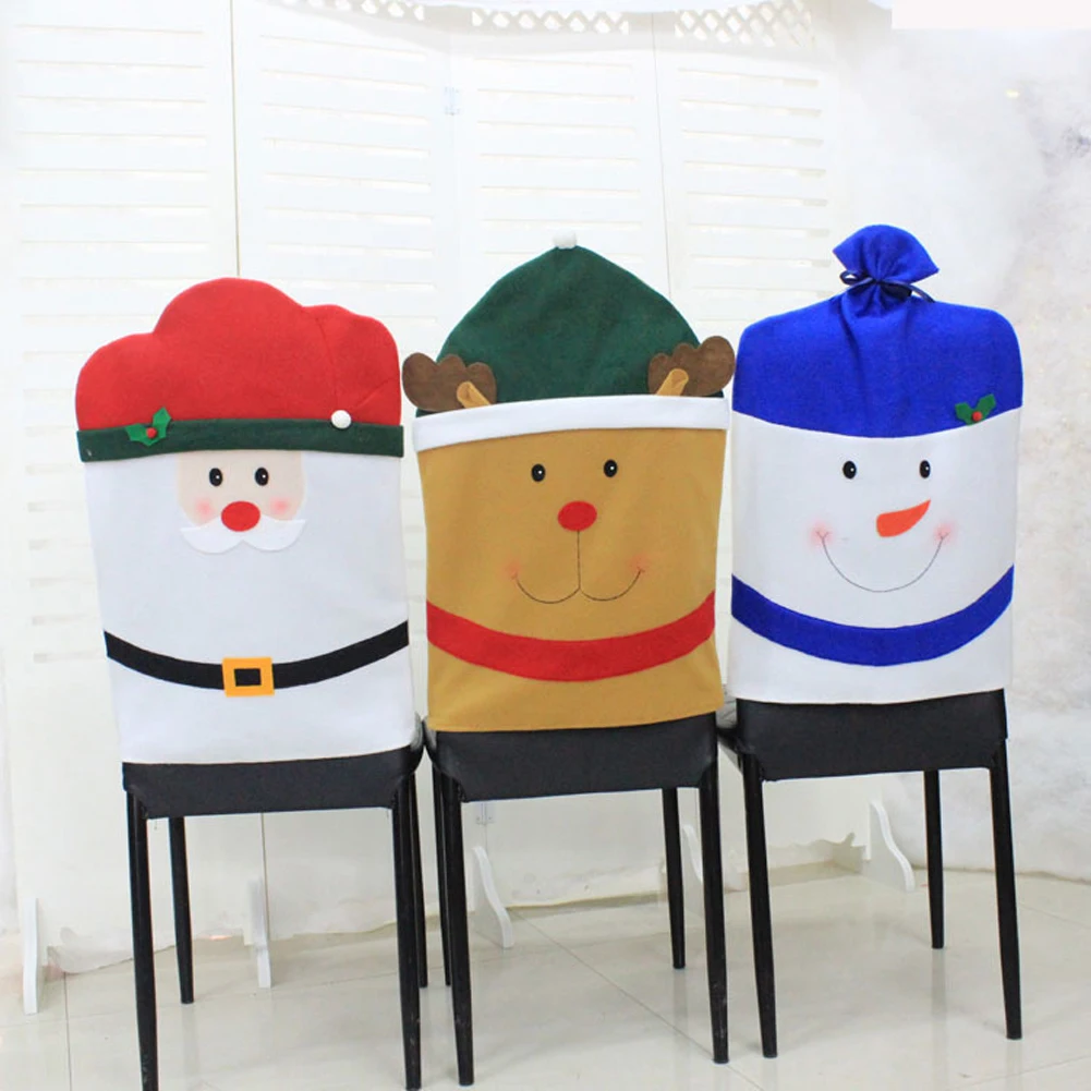 1pcs Christmas Santa Claus Snowman Elk Hat Chair Back Cover Table Room Holiday DecorationChina