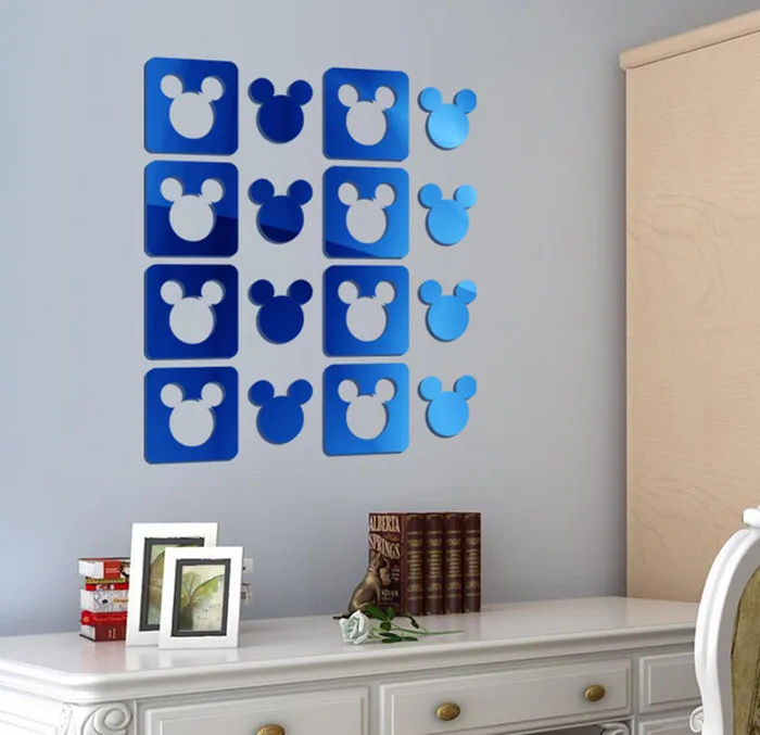 Cartoon Mickey Mouse Crystal Acrylic Mirror Waist Line Sticker 3d