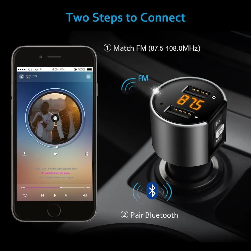 FM Transmitter Bluetooth Car Kit Handsfree Auto Transmitter Wireless A2DP Music Car MP3 Player 5V 3.4A Support USB Flash Driver