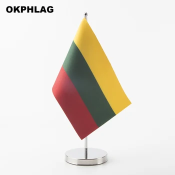 

Lithuania Table Flag with Silver Flagpole Base Country Desk Banners 14*21CM for Meeting KS-0103