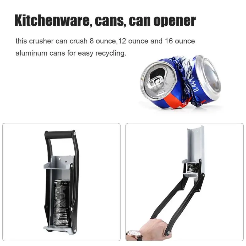 16oz Wall Mounted Hand Push Beer Soda Cans Bottle Opener Iron Can Crusher,315*80*90mm Kitchen Accessories