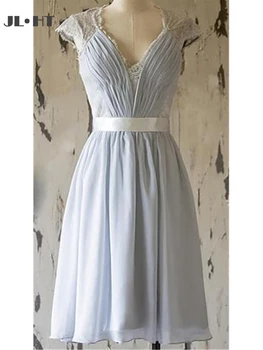 

Simple Bridesmaids Dresses With Lace A Line V Neck Cap Sleeves Pleat Short Chiffon New Bridesmaids Dress Plus Size