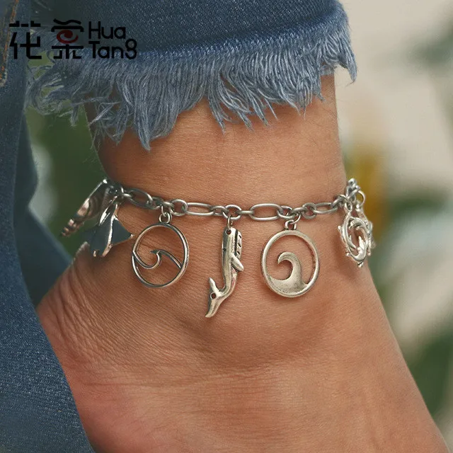 

HuaTang Bohemian Wave Shell Anklets Geometric Starfish Dolphin Conch Anklet Women Foot Chain Statement Jewelry 5869