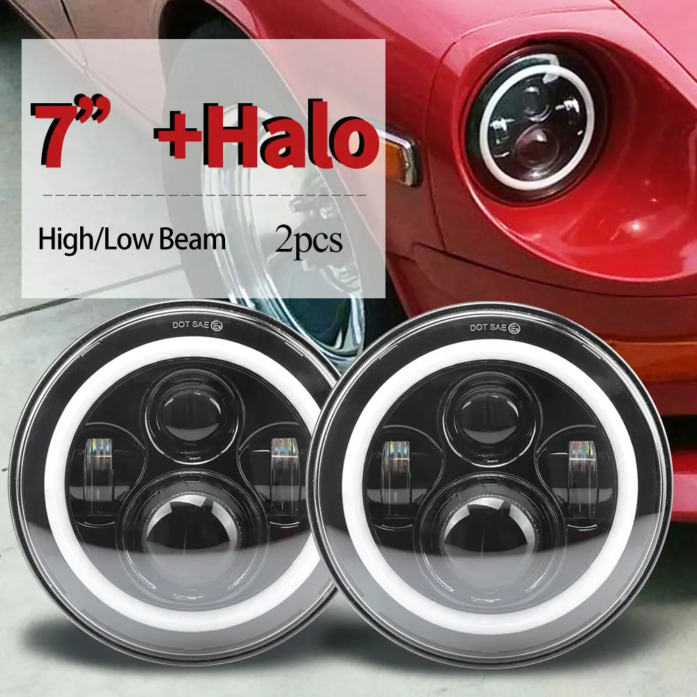 7 Inch Led Headlight Round 7 Headlights with Yellow White Angel Eye H4 DRL for Jeep