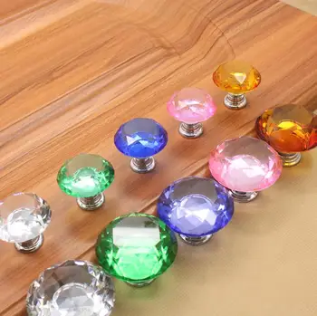 LCH 30MM 40MM Colored Diamond Cut Crystal Knob Gift Jewelly box Knob Pull Kitchen Cabinet Knob Dresser Cupboard Door Pulls