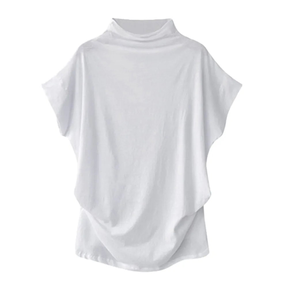 Women Casual Turtleneck Short Sleeve Cotton Blouse Top Shirt – Hplify