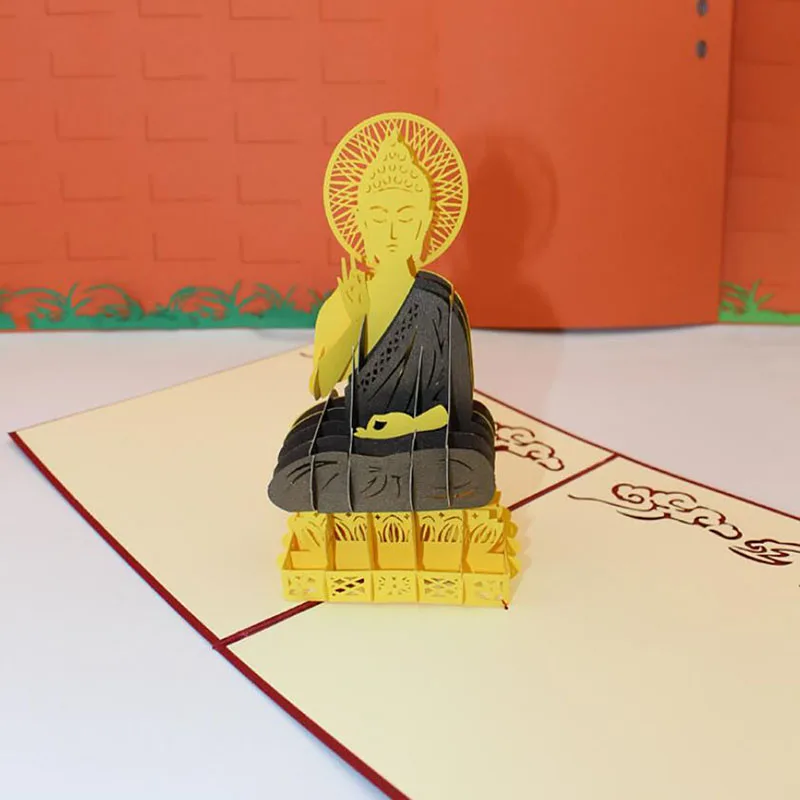 

Creative Cards 3D Handmade Carving Traditional Buddhism Sakyamuni Paper Invitation Greeting Cards PostCard Gift Invitation Card