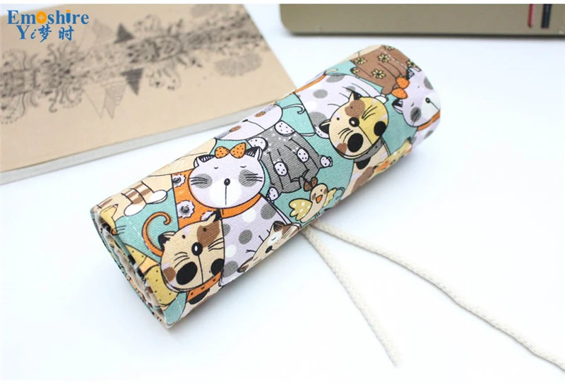 Emoshire Cotton canvas large capacity pencil sharpener pen bag cute big face meow cartoon male and female color pencil pencil pencil pencils (12)