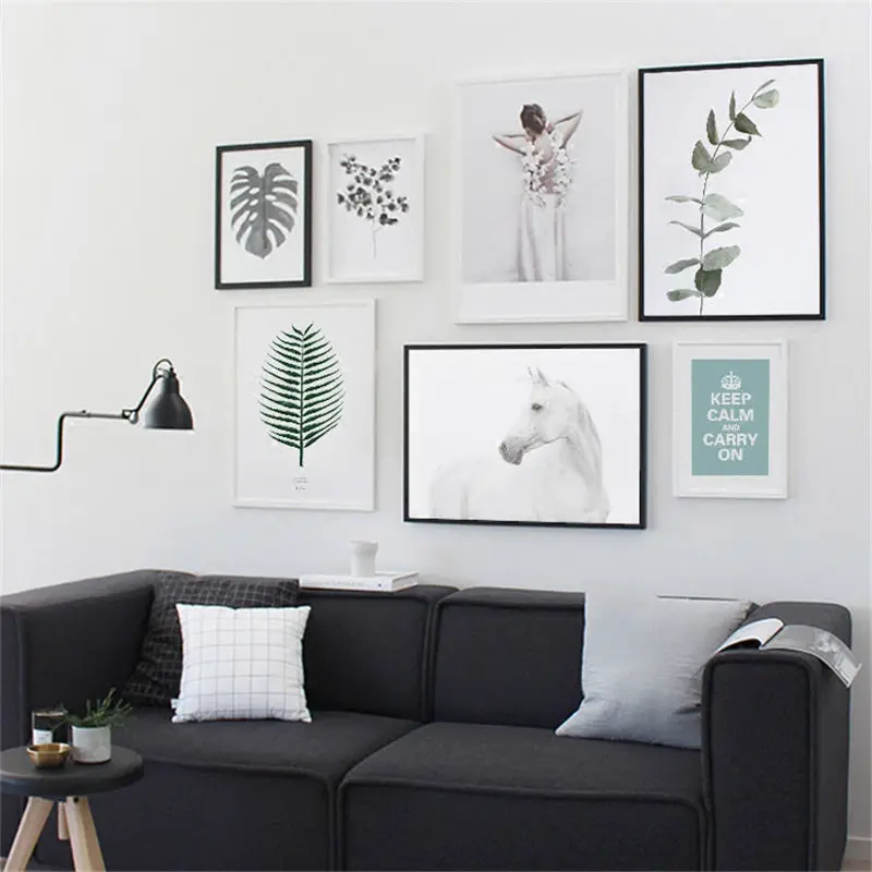 LZN Nordic Home Decor Canvas Painting Leaf Posters And Prints Girl Poster Cuadros Decoracion Quadros Horse Pictures | Дом и сад