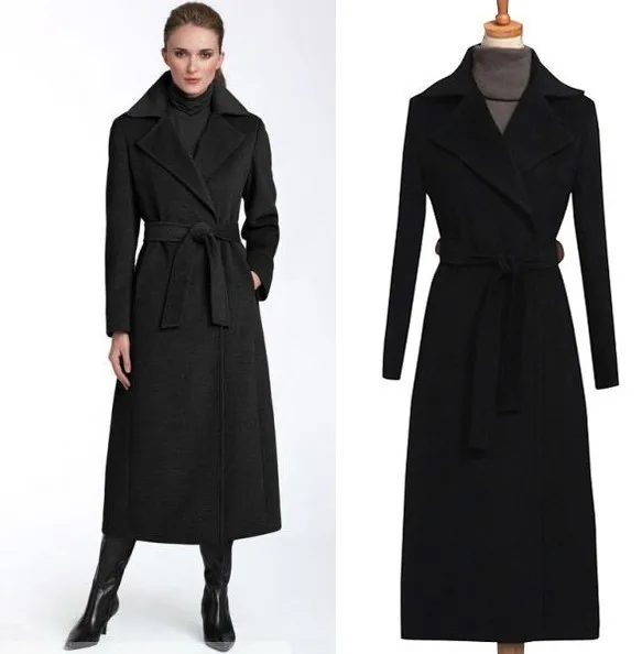 Модное черное шерстяное пальто женский длинный шерстяной плащ размера плюс Осенняя зимняя одежда теплая верхняя одежда шерстяной плащ