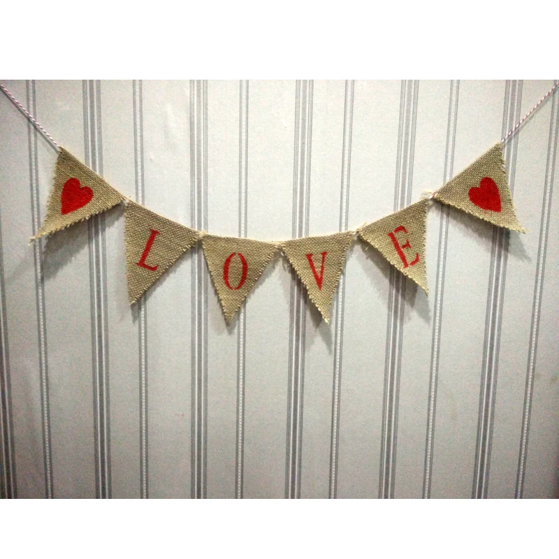 

Burlap Bunting Handmade Red Heart Home Garland Wedding Love Bunting Decor Valentine Decor Hot Sale Baby Shower