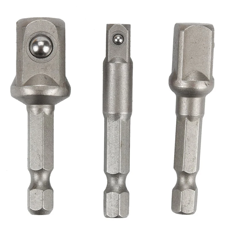 

3pcs/Set Chrome Vanadium Steel Socket Adapter Hex Shank To 1/4" 3/8" 1/2" Extension Drill Bits Bar Hex Bit Set Power Tools