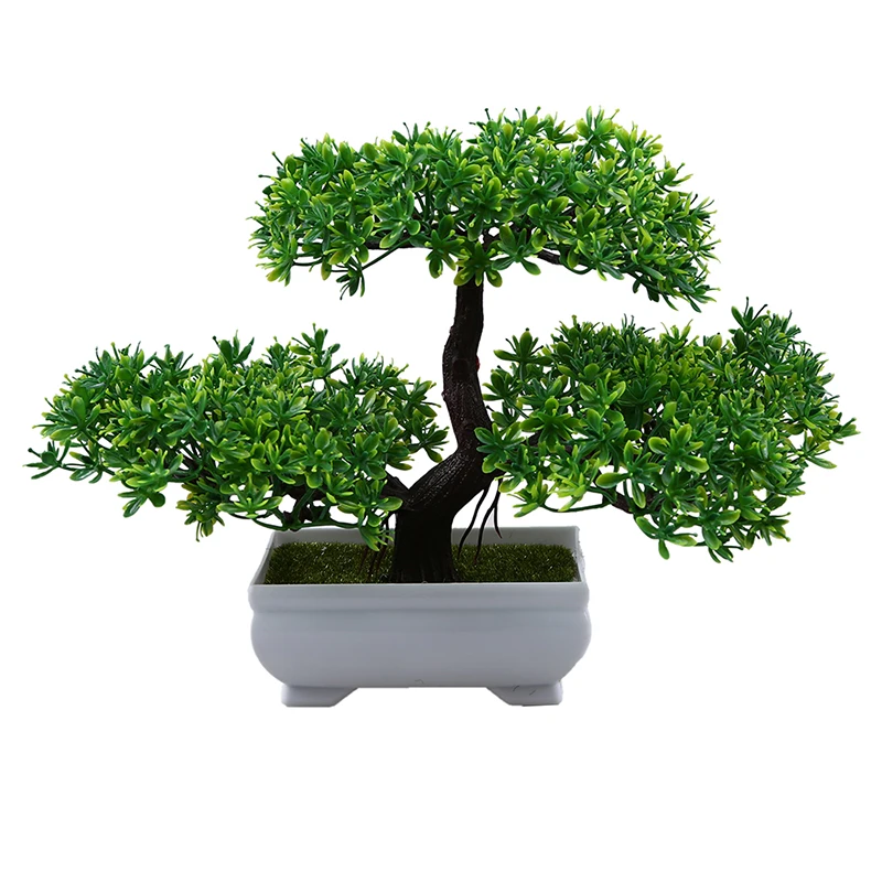 

WHISM Artificial Bonsai Tree Welcoming Plant Potted Bonsai Fake Mini Flower Green Plant Pine Pot Vase Wedding Home Decoration