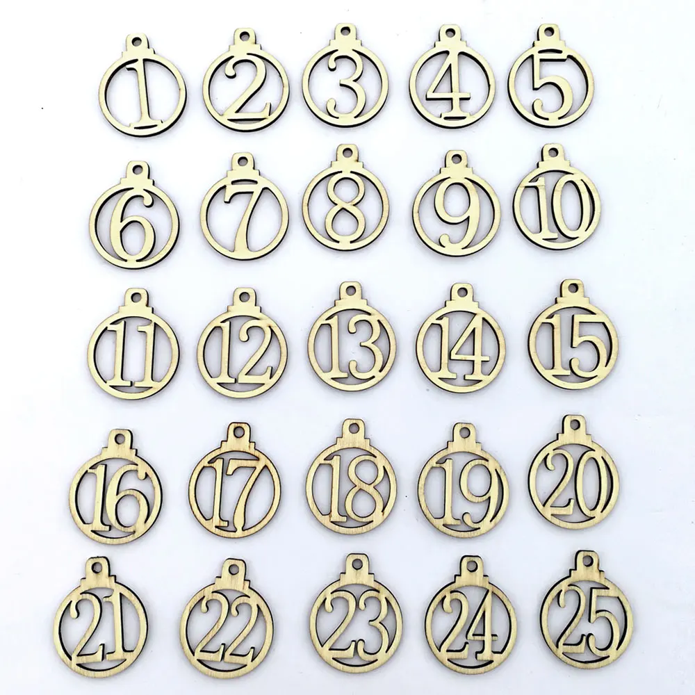 

25pcs Christmas Calendar 1-25 Wooden Christmas Advent Calendar Gift Tags Number Home Party Christmas Decorations Advent Calendar