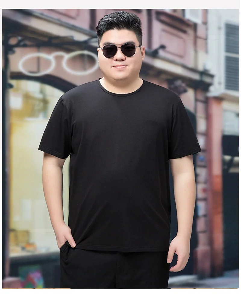 Мужские черные футболки одноцветные с коротким рукавом летние дышащие футболки размера плюс большие 5XL 6XL 7XL 8XL 9XL 10XL удобные мужские футболки