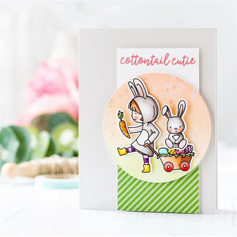 

GJCrafts Clear Stamps and Dies New 2018 Lovely Girl Rabbit Carrot for Scrapbooking Card Making Album Embossing Crafts Stamp Sets