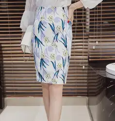 Бесплатная доставка Популярная мода 2018 Лето Новое поступление Высокая талия Цветок печатных Jag Женская длинная юбка