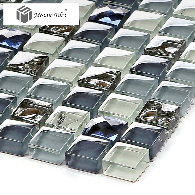 Azul y gris azulejos de mosaico de vidrio crackle diseño coreano ... Vidrio comedor diseño