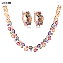 Envío de la alta calidad de la joyería conjunto chapado en oro multicolor cubic zirconia regalos de navidad para las mujeres