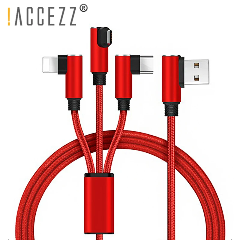 

!ACCEZZ L Shape Charge Cable Lighting For iPhone 8 7 Plus Micro USB Type-C For Xiaomi Samsung 3 in 1 Universal Charger Cord Line