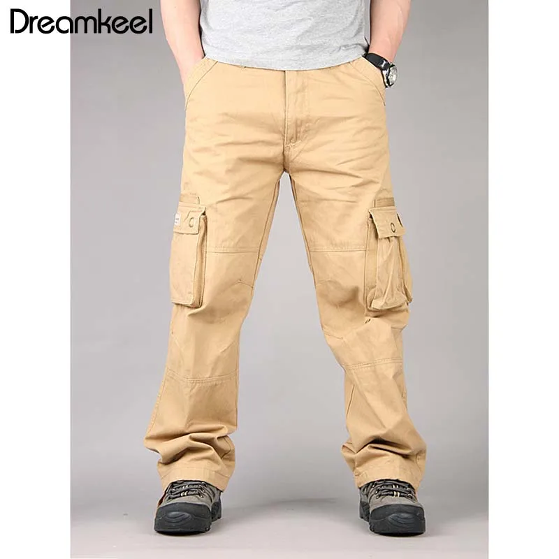Камуфляжные тактические военные брюки карго, мужские хлопковые свободные военные брюки, брюки размера плюс, Тактические Брюки Y - Цвет: Хаки