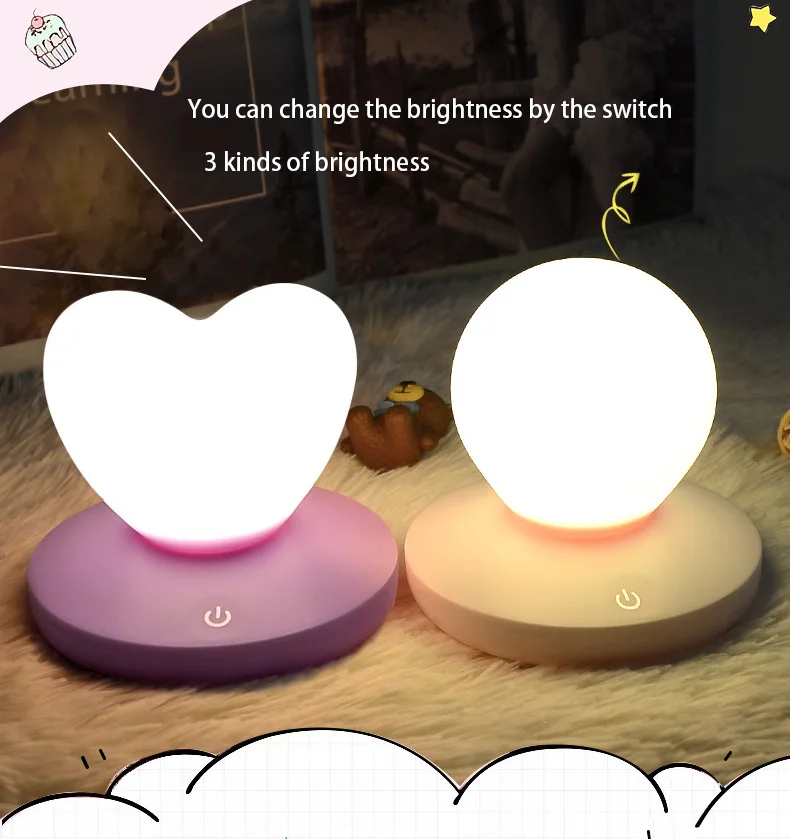

Romantic Led Mini Lovely Heart Night Lights Colorful Cartoon Pink White Battery Powered Bedroom Baby Toy Desk as Present