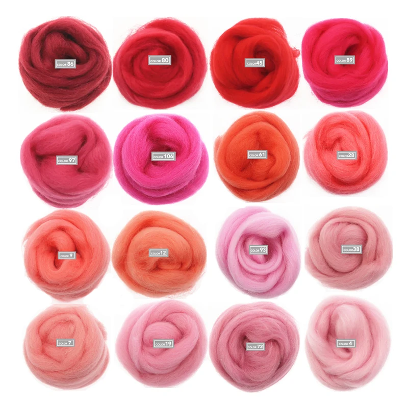 

16 Colors Red Series Wool Fibre 10g/20g/50g/bag Flower Animal Wool Roving Needle Felting Handmade Spinning DIY Craft Materials