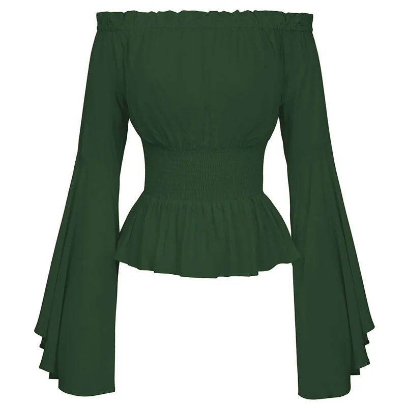 Elegant Women Sexy Long Flare Sleeve Blouse Camisas Mujer New Fashion Off Shoulder Vintage Shirt Corset Blouse Tops Femme Blusas