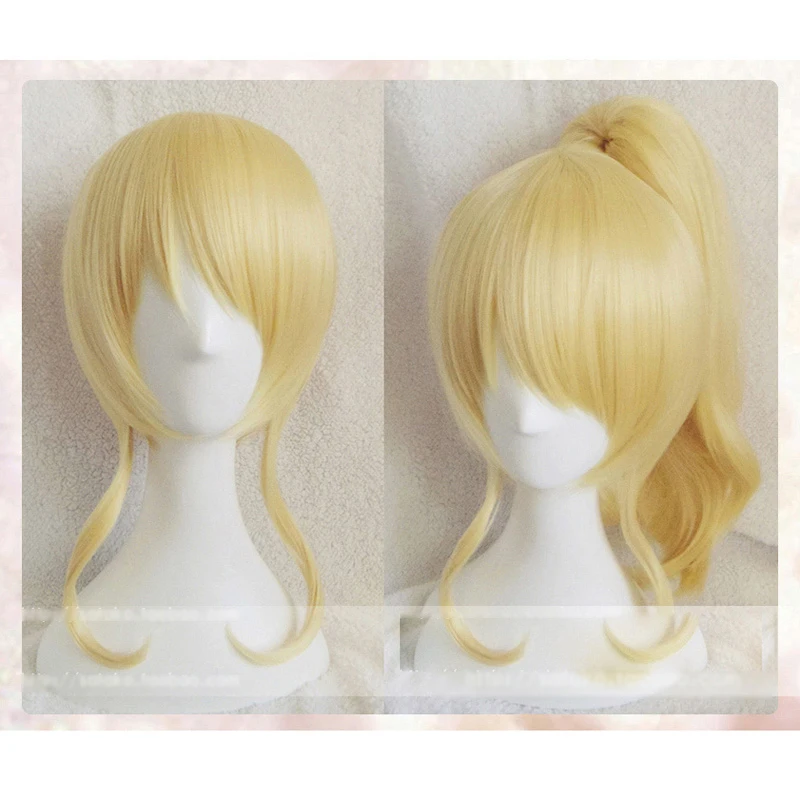 

Love Live Eli Ayase Ellie Golden Culy Synthetic Short Cosplay Wig Hair With One Chip Ponytail Heat Resistance Fiber+Hairnet