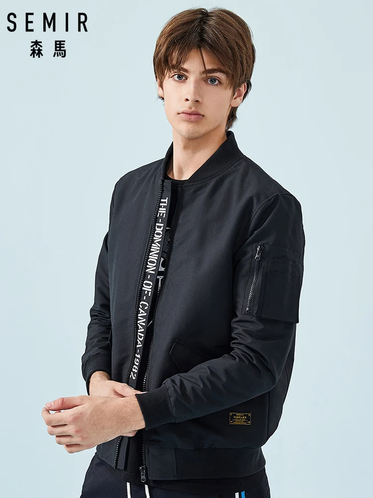

SEMIR Men Bomber Jacket Men's Baseball Jacket with Zip Pocket Sleeve Men Waterproof Zip Jacket with Front Pocket Fashion