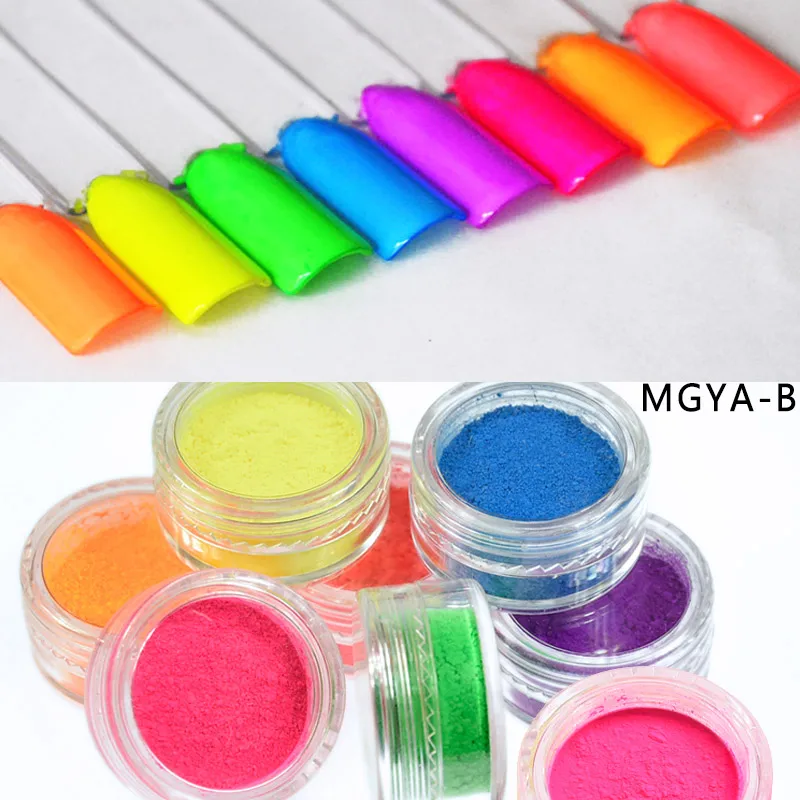 8 color neon pigment 12 комплектов смешанный Круг Круглый голографический дизайн ногтей. Набор 20! Перемешанный блеск жемчуг, фимо-трости, бриллиант, звезда, фея пыль, Шестигранник - Цвет: 8 color neon pigment