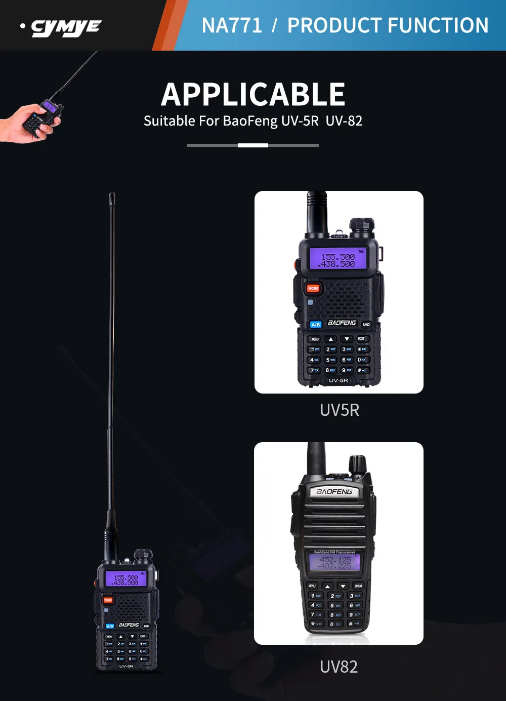 Cymye усиления антенны NA 771 портативной антенна для рации SMA-F 39 см UHF УКВ усилитель сигнала для baofeng UV-5R BF-888S UV-82