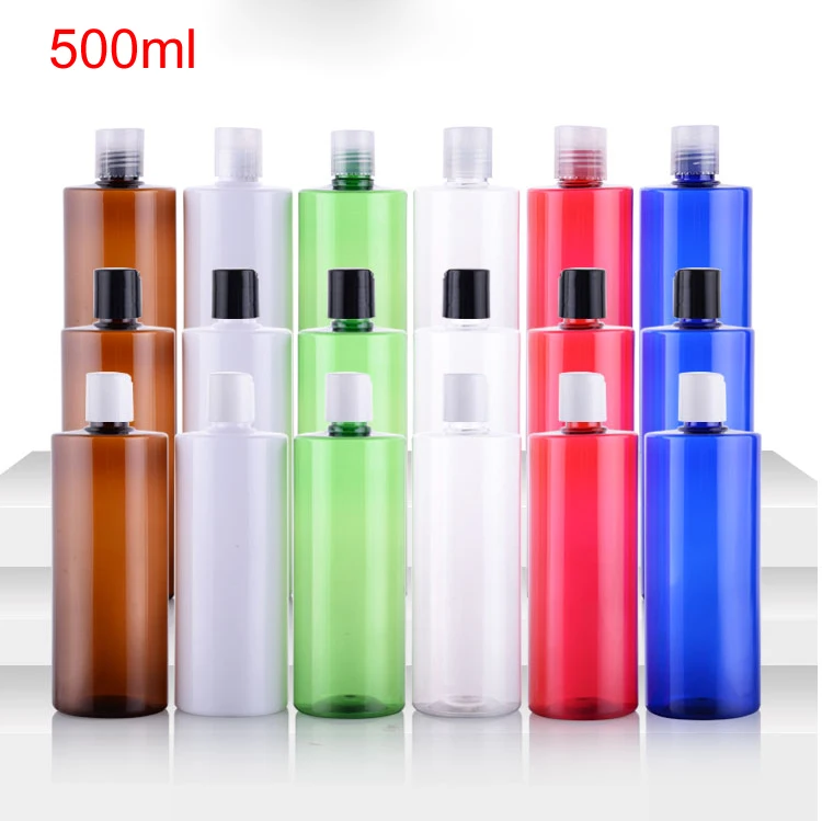 Download 500ml empty white cosmetic PET bottle with disc top cap shampoo lotion plastic bottle with press ...