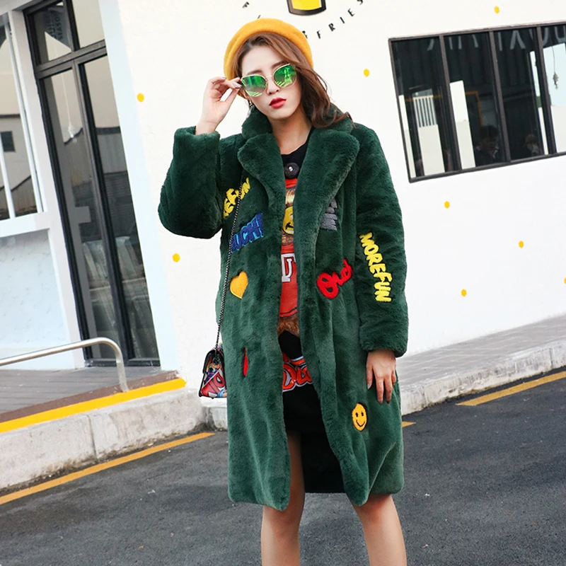 YNZZU Korean Autumn Winter Women Faux Fur Coat Letter Casual Long Sleeve Warm Rabbit Fur Coats Jacket Outwears Streetwear YO152 YNZZU Korean Autumn Winter Women Faux Fur Coat Letter Casual Long Sleeve Warm Rabbit Fur Coats Jacket Outwears Streetwear YO152
