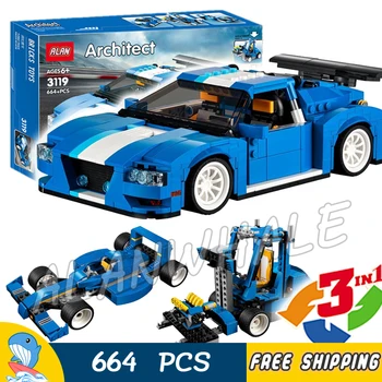 

664pcs 3in1 Creator Turbo Track Racer Forklift Truck Cool Blue Racer 3119 Figure Building Blocks Toys Compatible with LagoING
