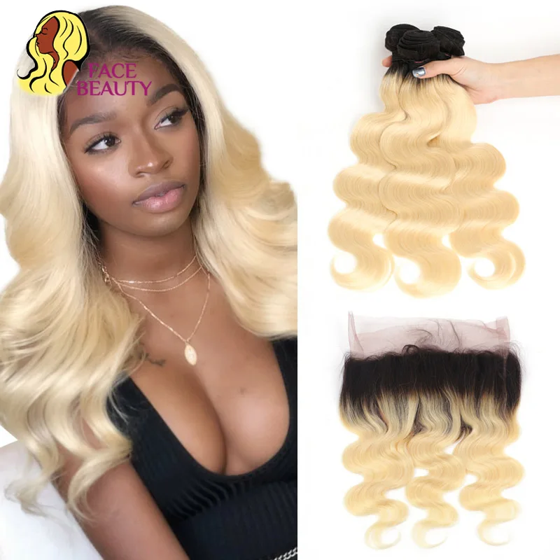 Facebeauty волосы Bodywave 1B 613 Омбре блонд бразильские Remy 360 Кружева Фронтальная застежка