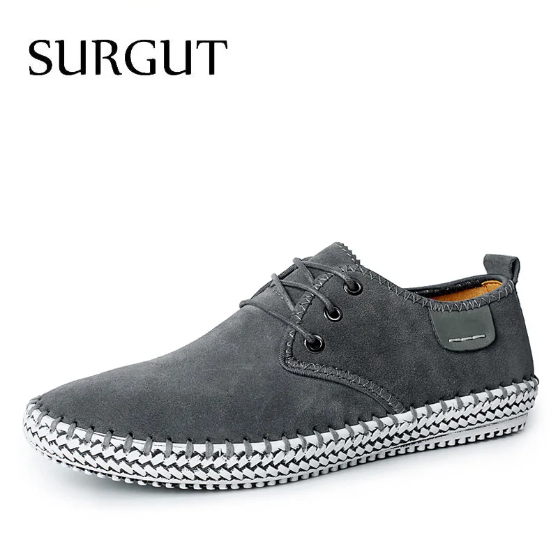 SURGUT/Фирменный минималистичный дизайн; Коллекция года; натуральная замша; кожаная мужская обувь для отдыха на плоской подошве; брендовая Весенняя официальная Повседневная обувь; Туфли-оксфорды на плоской подошве - Цвет: Dark Gray