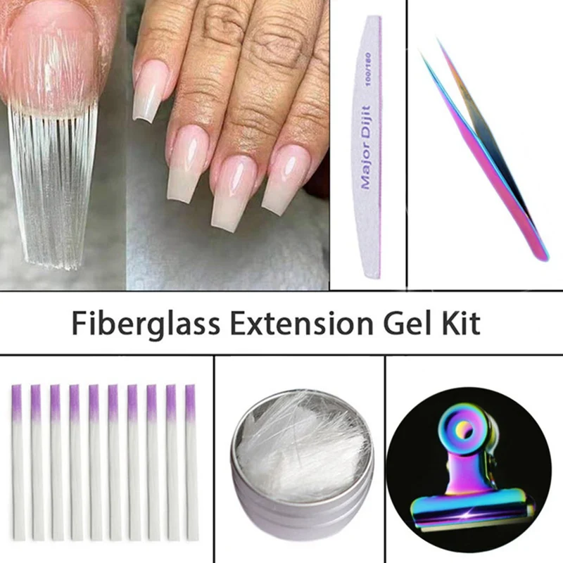 

2019 New Fiberglass Nail Extension Glass Fibernails Fiber Set Nail Form Acrylic Tips False Nail Manicure Salon Tool Set